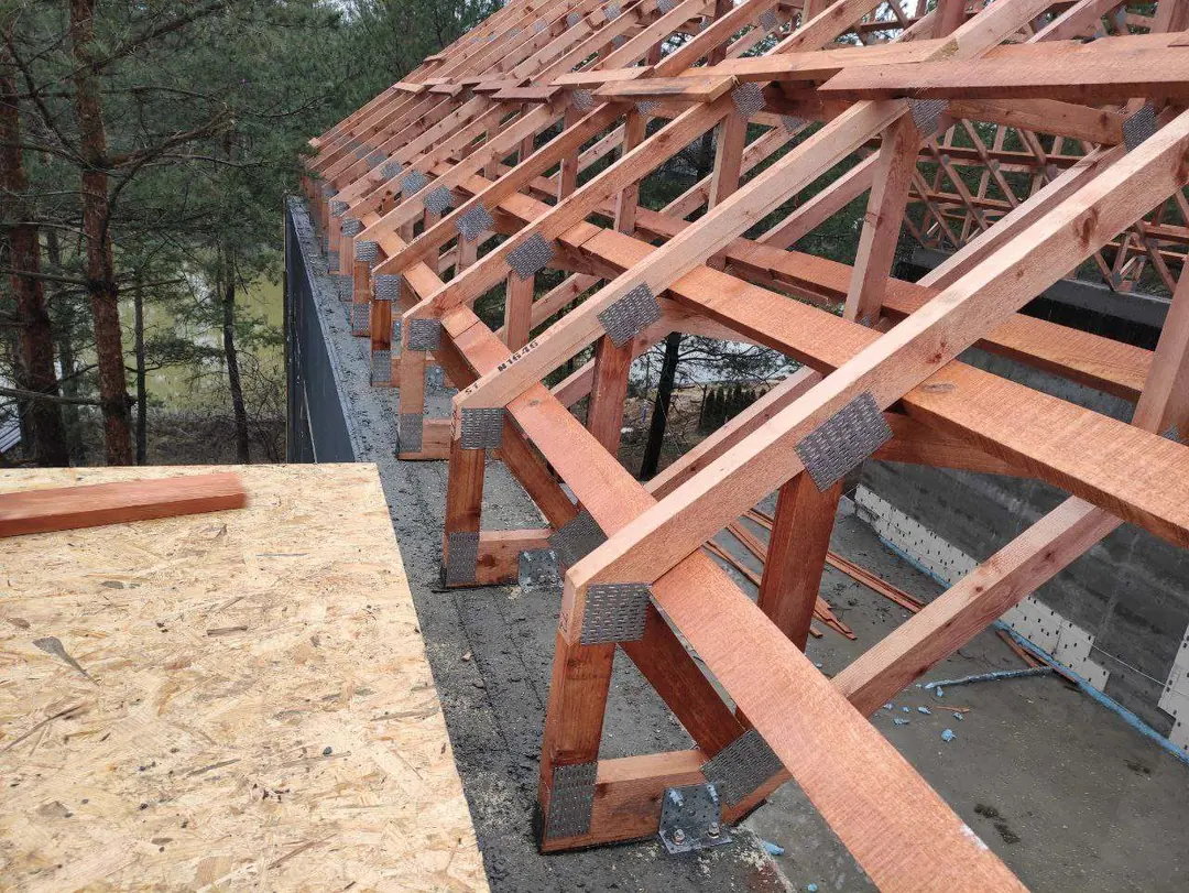 Riviera Passive House timber roof trusses above Passive House Block walls