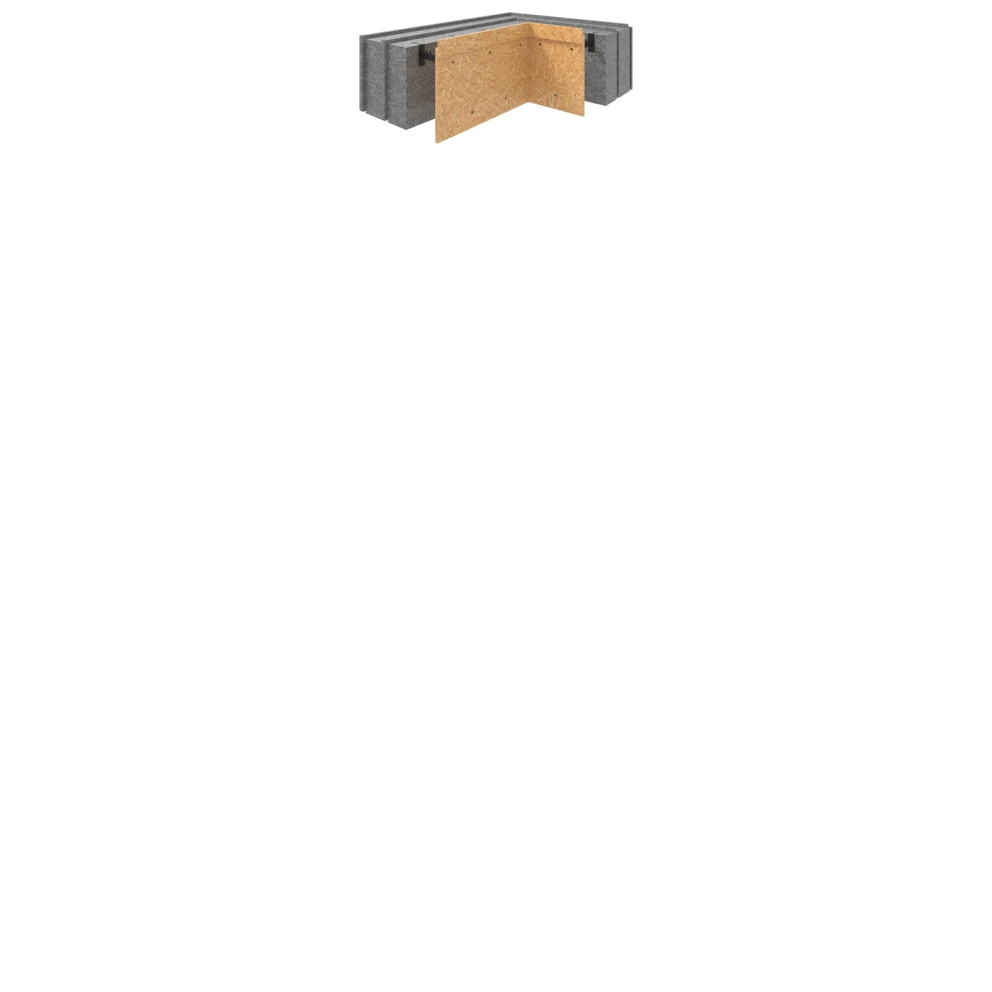 Passive House Block corner assembly with OSB formwork